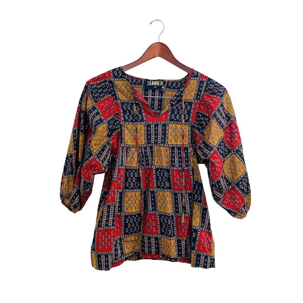 Anthropologie Sunner Blouse XS Boho Peasant 100% Cotton Festival Work Summer‎